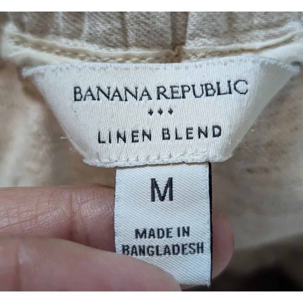 Banana Republic Size M Linen Blend Wide Leg Pants Cropped Flax Pleat Pockets